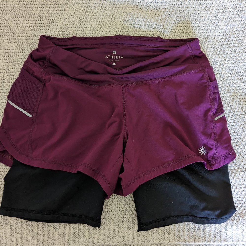 Maroon and Black Athleta Running Shorts